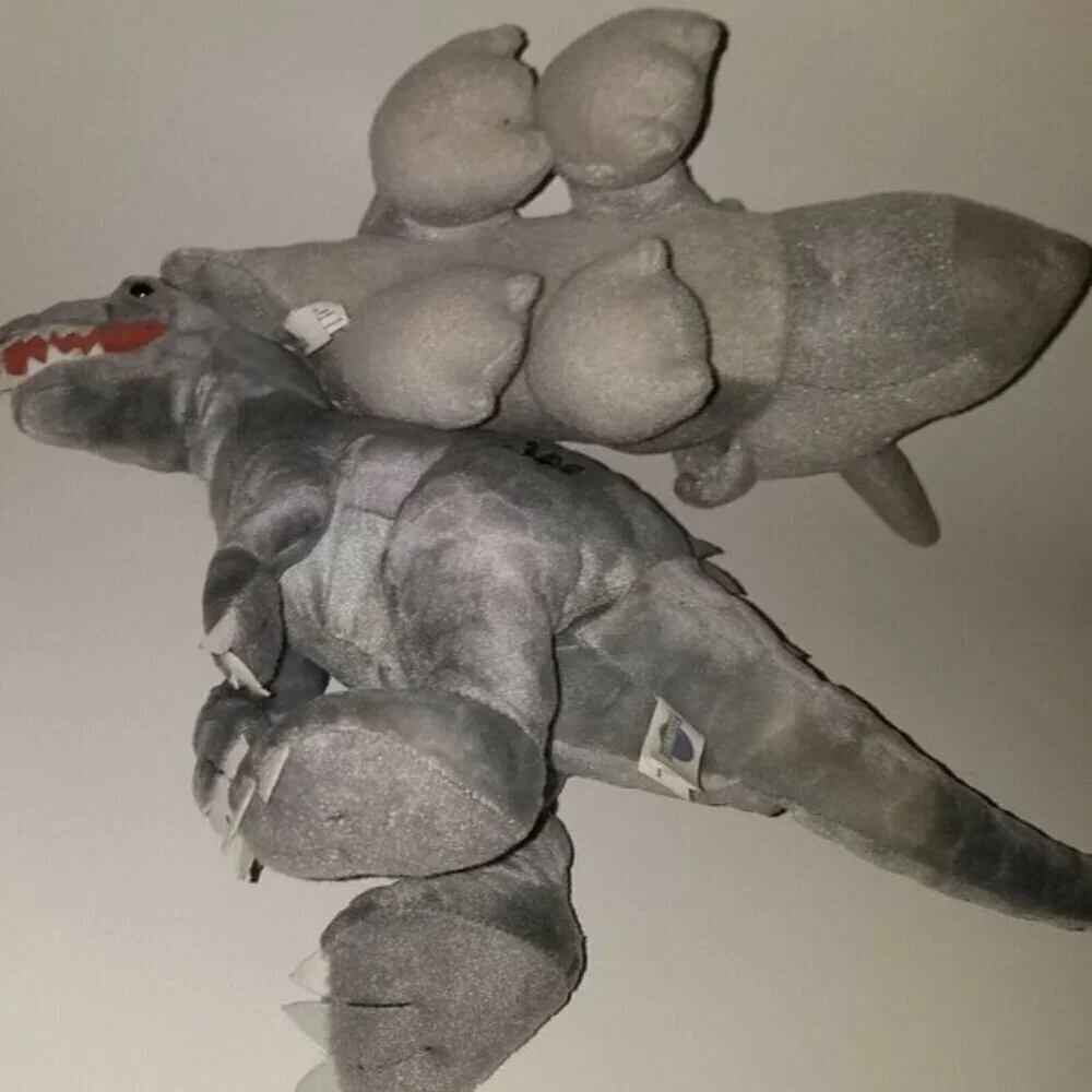 3 Jurassic World Gray Dinosaurs Plush Lot Triceratops T-Rex Blue Stuffed Toys